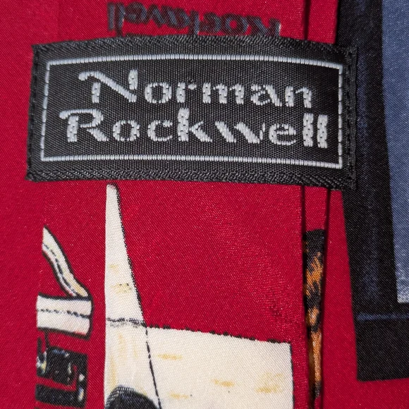 Norman Rockwell Set Of 2 Red Neckties with Classic Illustrations 100% Silk - Picture 6 of 7